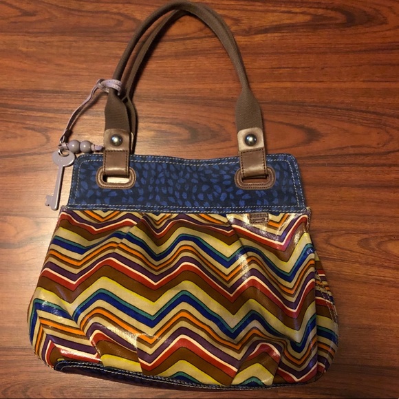 Fossil Key-Per Multi-Color Chevron Tote Bag#ZB5012 - Picture 11 of 16